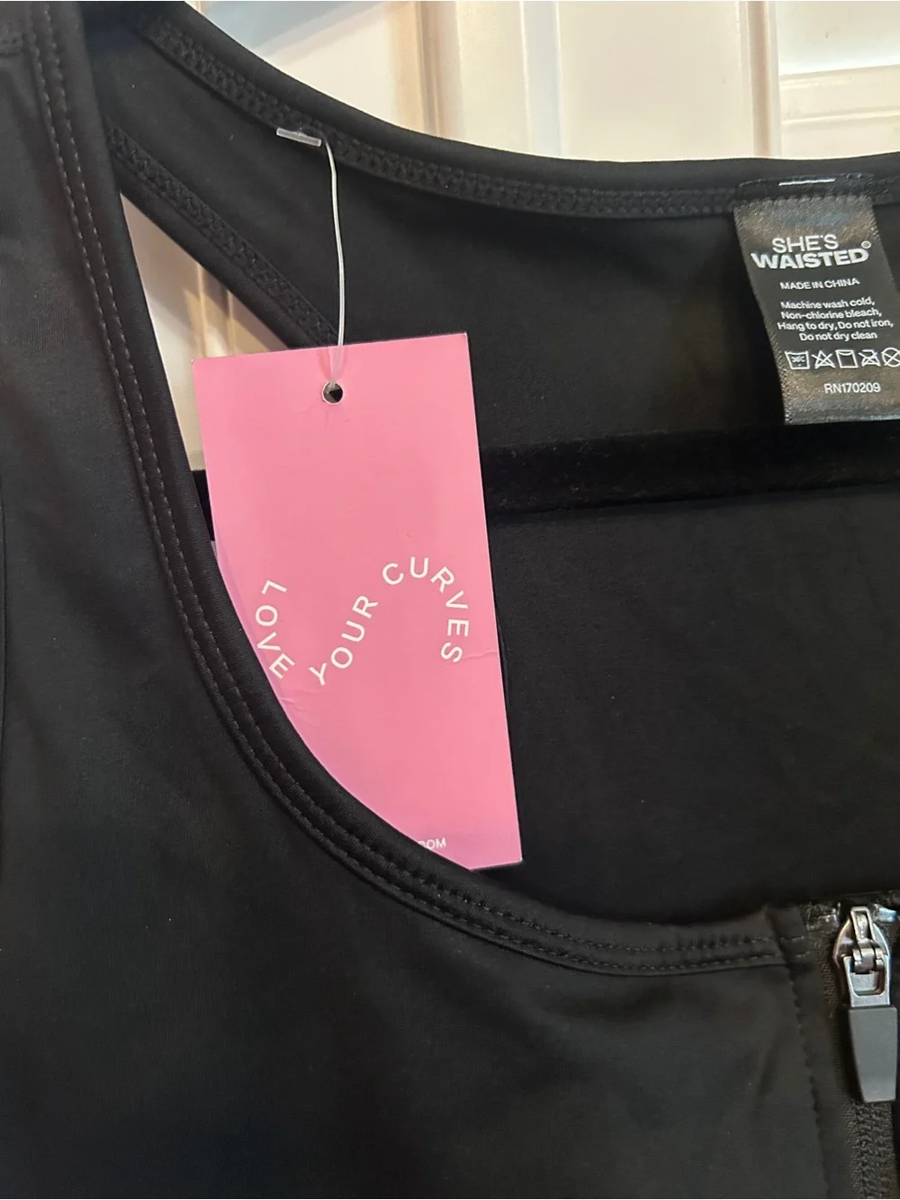 Black Front-Zip Active One-Piece Bodysuit